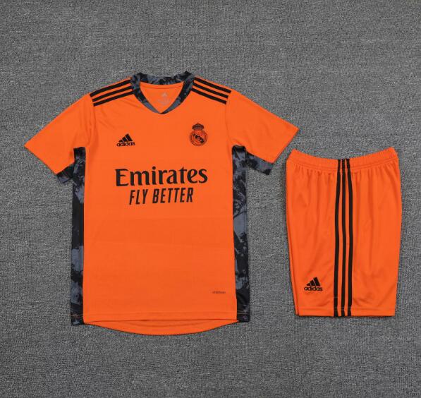 Real Madrid Goalkeeper Orange Soccer Kits (Shirt+Shorts) 2020/21